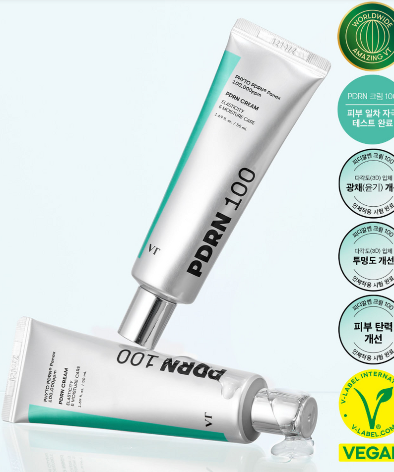 VT COSMETIC PDRN Cream 100 50ml tubes with vegan label and quality certifications