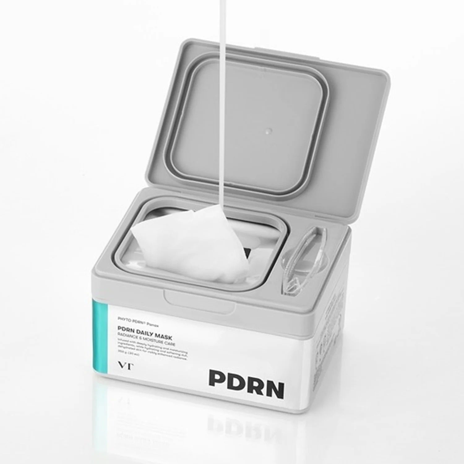 VT COSMETIC PDRN Daily Mask 30 Sheets in a box with sheet being pulled out, skincare product