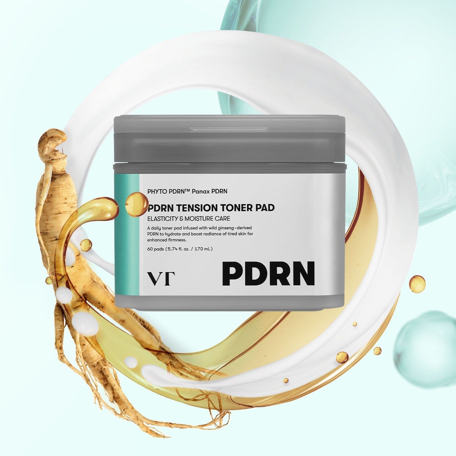VT COSMETIC PDRN Tension Toner Pads 60 Sheets with blend of natural ingredients, 60 pads for skincare routine