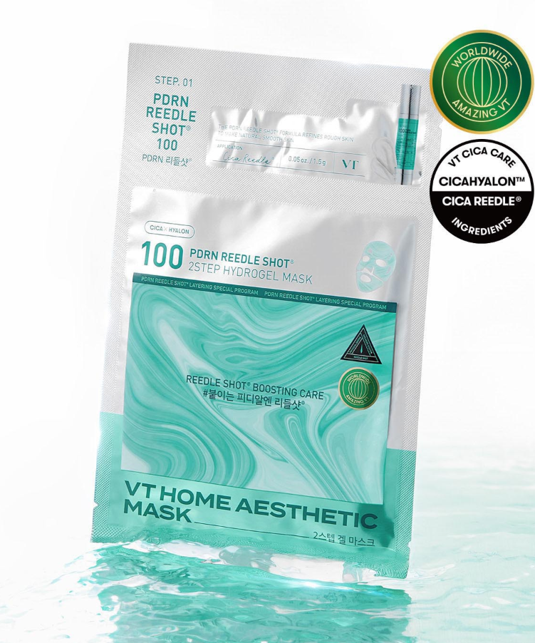 VT COSMETIC Riddle Shot 100 2 Step Hydrogel Mask 5 Sheets package on display.