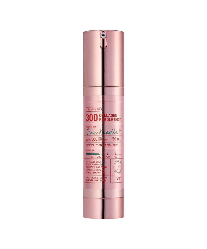 VT COSMETICS Collagen Reedle ShotÂ® bottle in pink packaging, offering advanced skincare with collagen infusion.