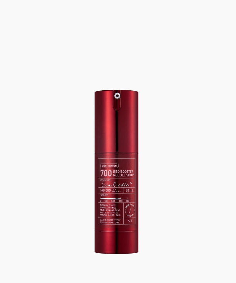 VT COSMETICS Red Booster Reedle ShotÂ® in sleek red bottle, enhancing skincare routine.