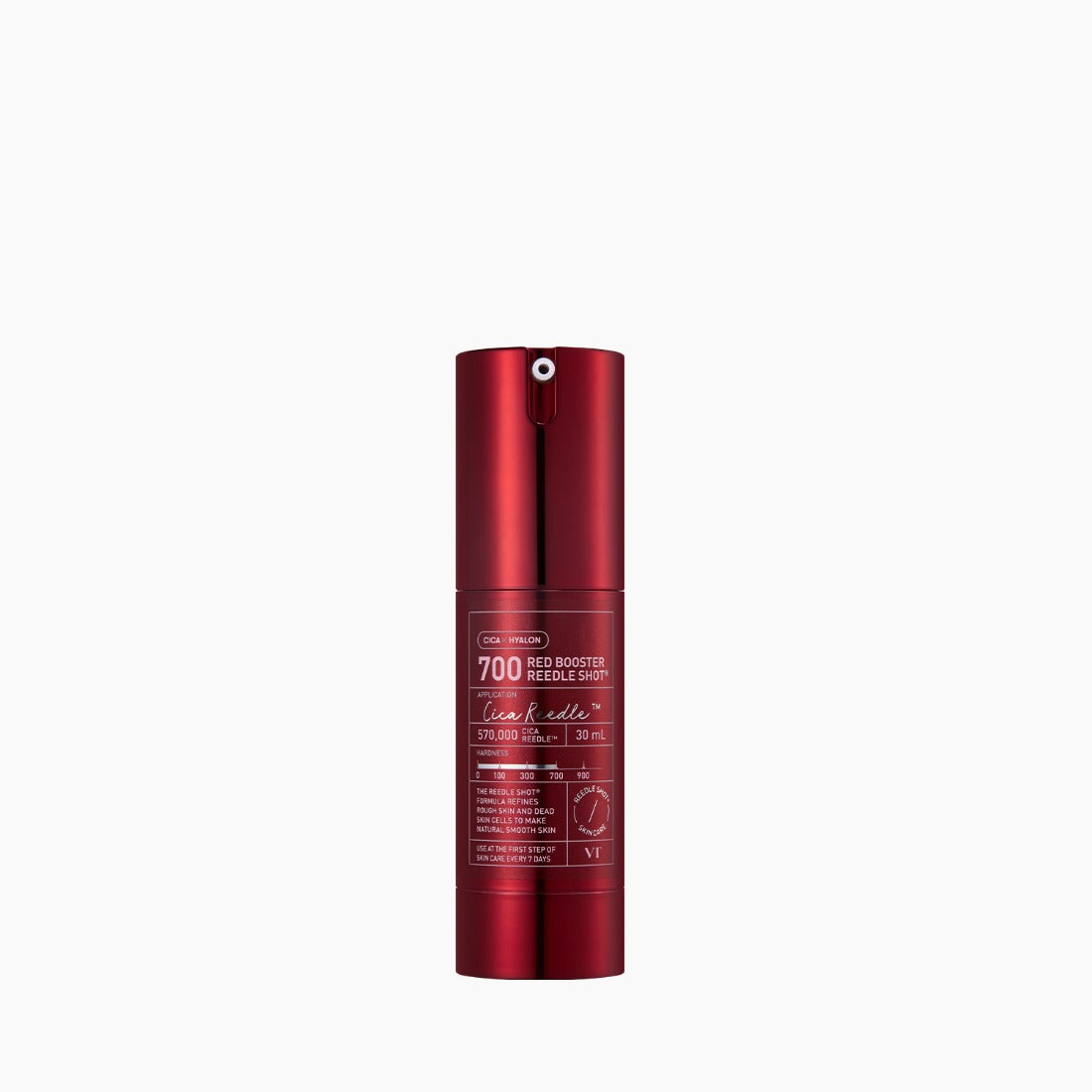 VT COSMETICS Red Booster Reedle ShotÂ® in sleek red bottle, enhancing skincare routine.