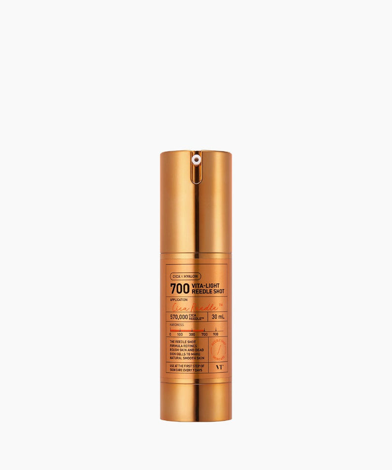VT COSMETICS Vita-Light Reedle ShotÂ® skincare serum in elegant golden bottle