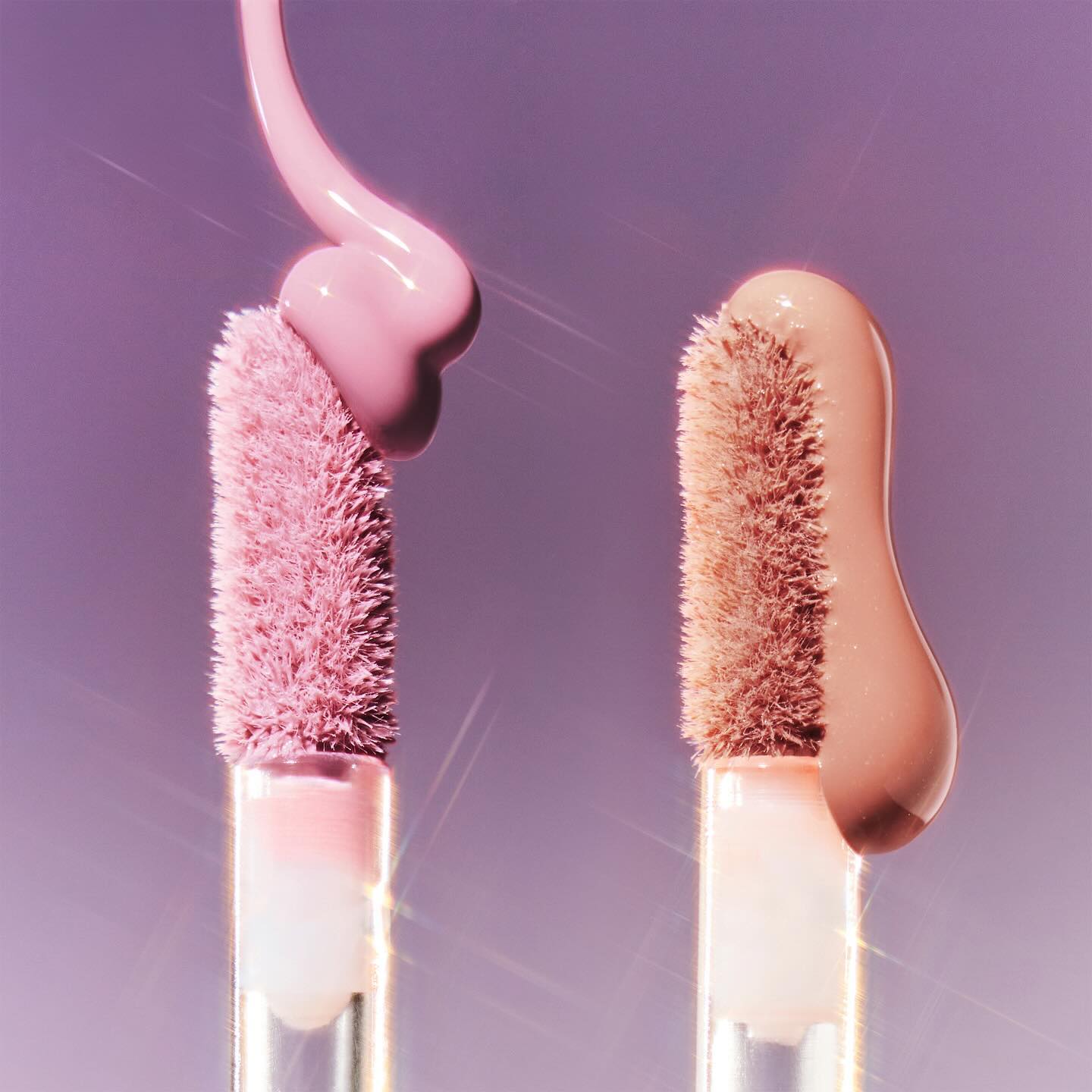 WAKE MAKE Sheer Glow Liquid Blusher 7g applicators with shades on a purple background