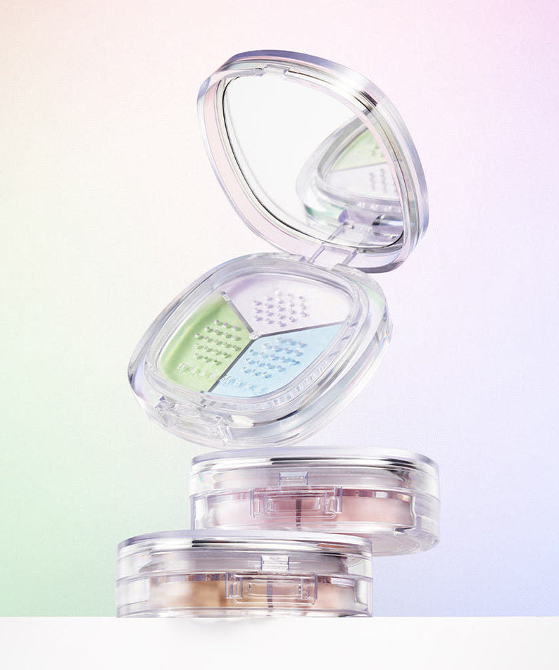 WAKE MAKE Stay Fixer Multi Color Powder 4g - compact featuring four shades, ideal for a flawless finish and color correction.
