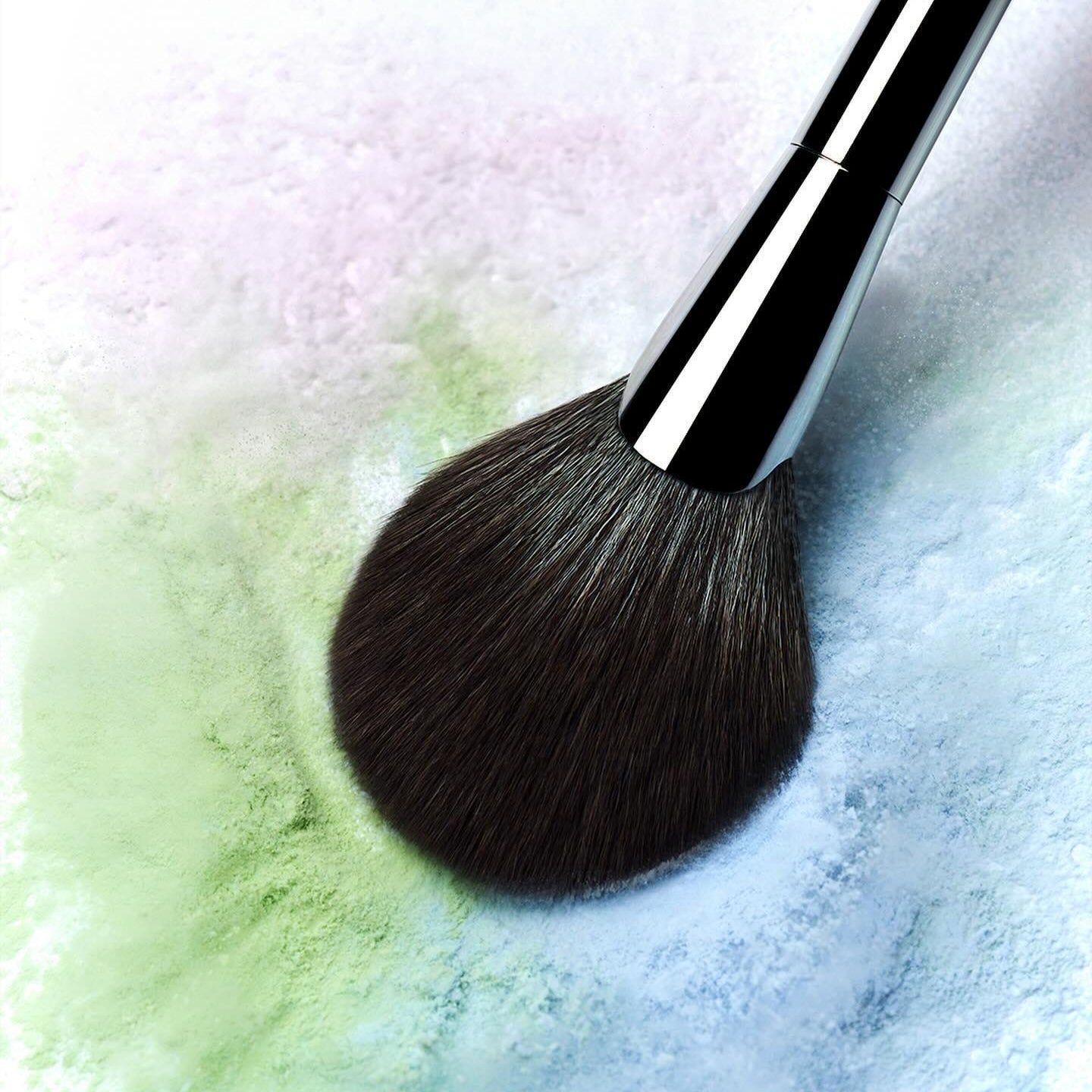 WAKE MAKE Stay Fixer Multi Color Powder 4g with makeup brush on colorful powder surface