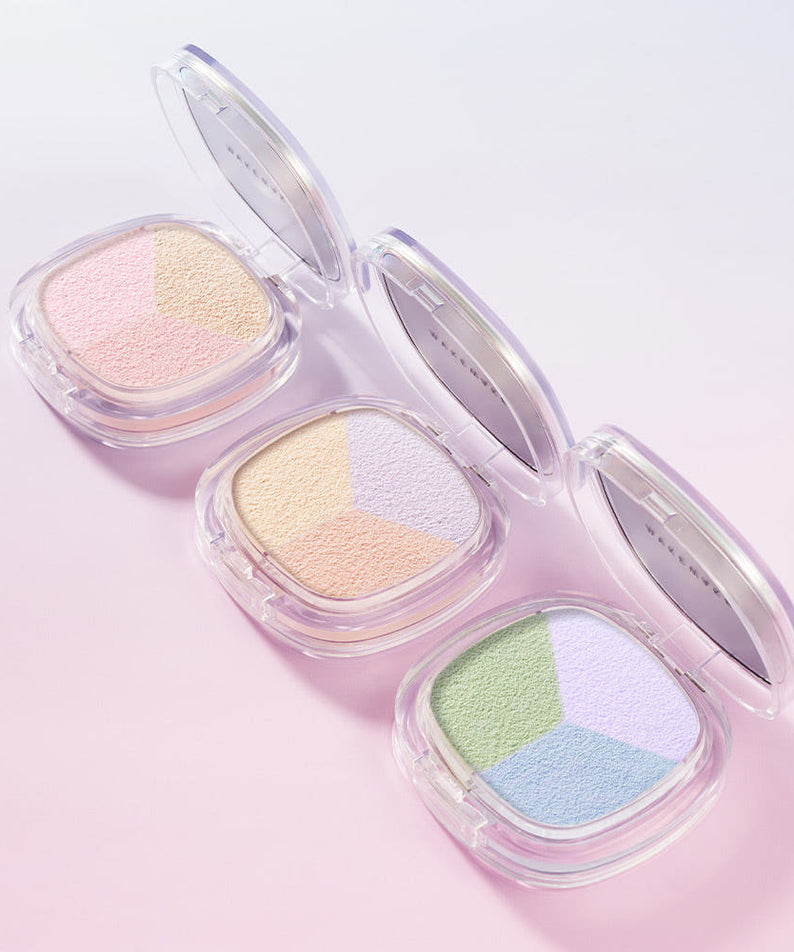 WAKE MAKE Stay Fixer Multi Color Powder 4g in pastel shades, vibrant and versatile for all-day wear, featuring three color palettes.