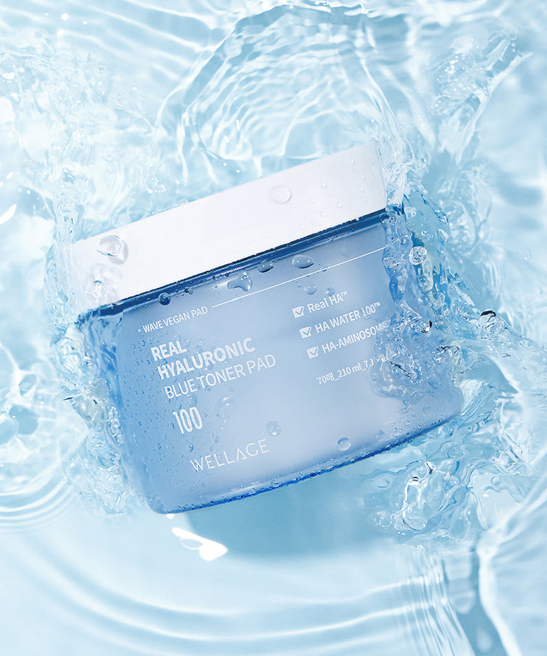 WELLAGE Real hyaluronic Blue Toner Pads 70 Sheets in water splash