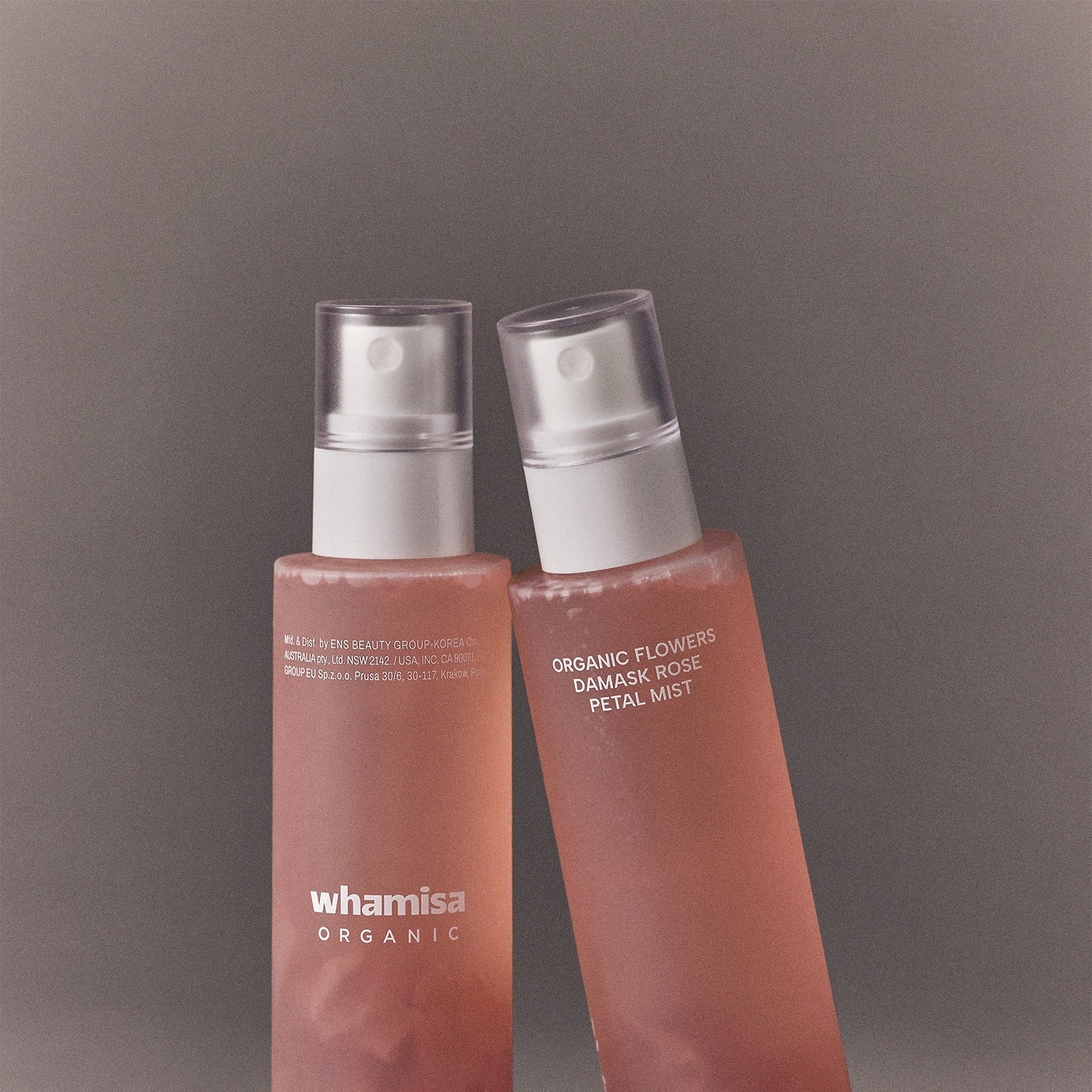 WHAMISA Organic Flower Fermented Rose Petal Mist 100ml bottles.