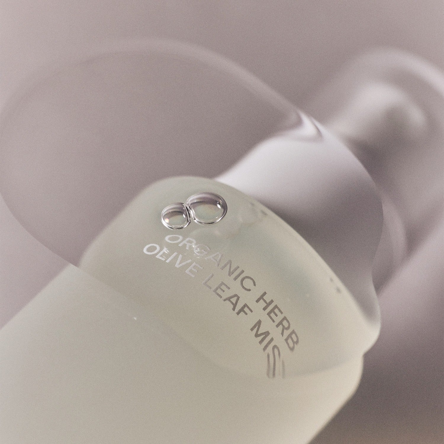 Close-up of WHAMISA Organic Herb Fermented Olive Leaf Mist 100ml bottle with clear spray cap and liquid visible inside.