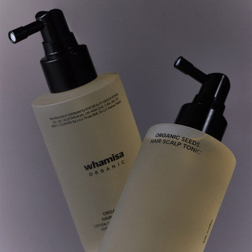 WHAMISA Organic Seeds Hair Scalp Tonic 165ml bottles with black pump dispensers