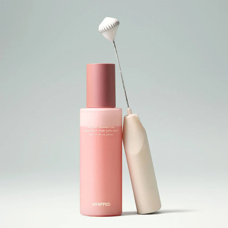 WHIPPED Butter Vegan Milk Foam Pack Mist 150ml with pink and white bottle, designed for skincare enthusiasts.