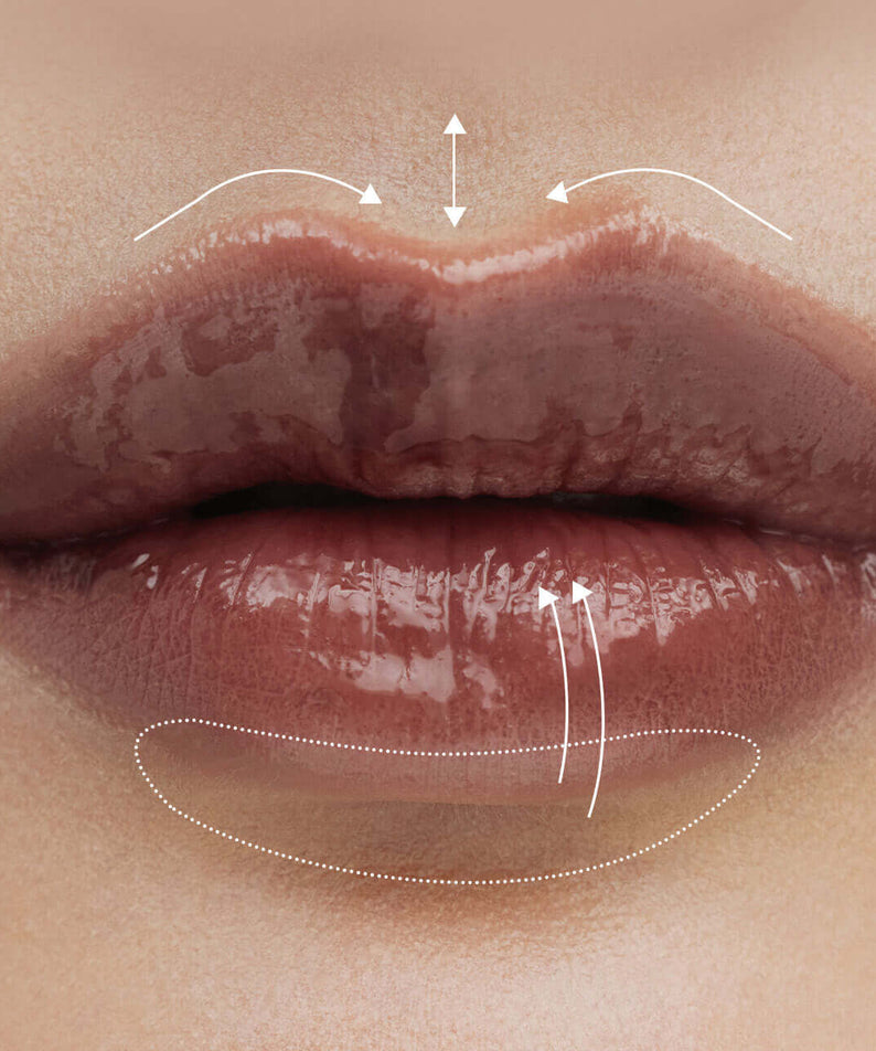 Close-up of lips with XOUL Lip Line Tattoo enhancing lip definition with natural color.