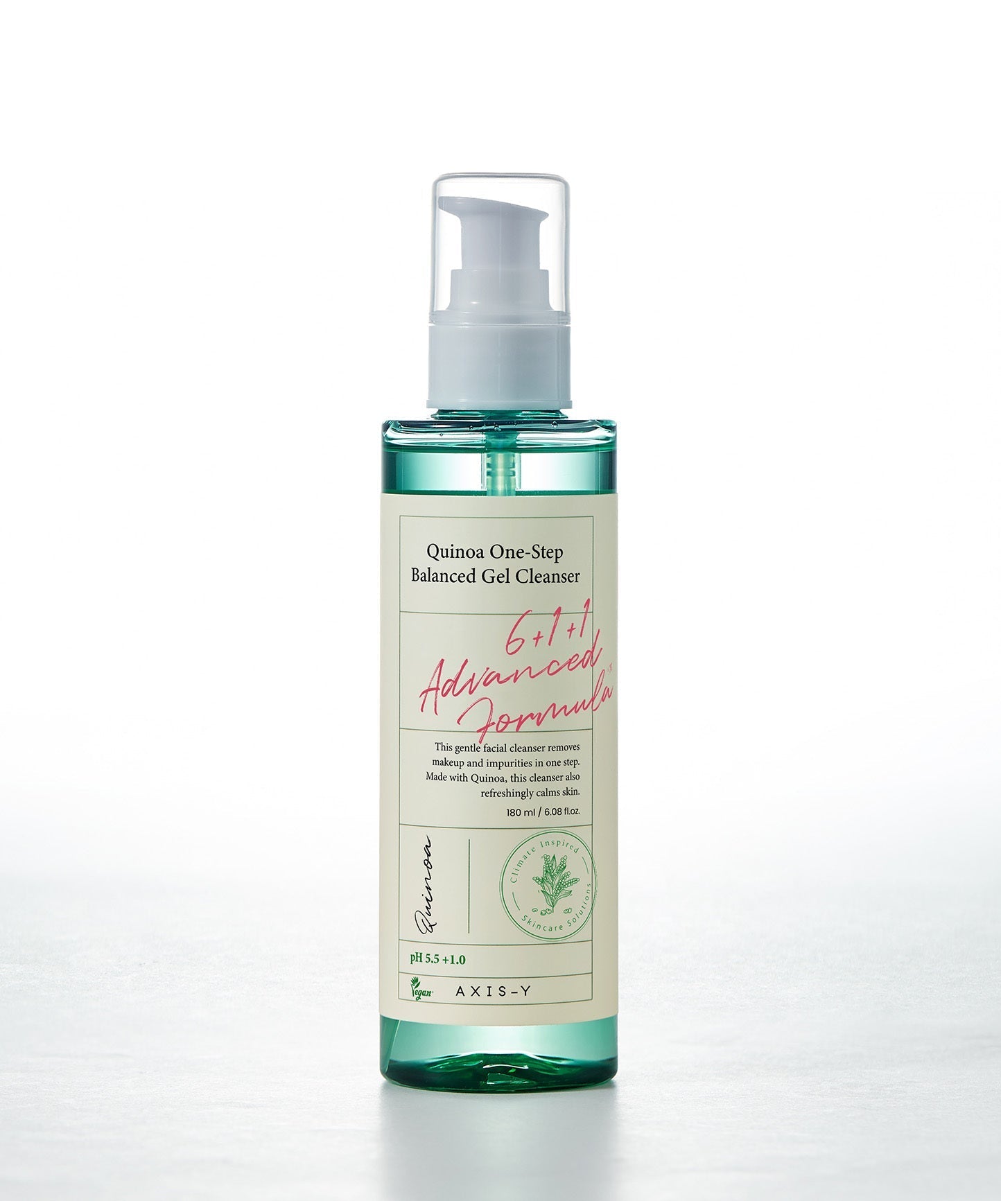 AXIS-Y Quinoa One Step Balanced Gel Cleanser 180ml bottle showcasing label and pump.